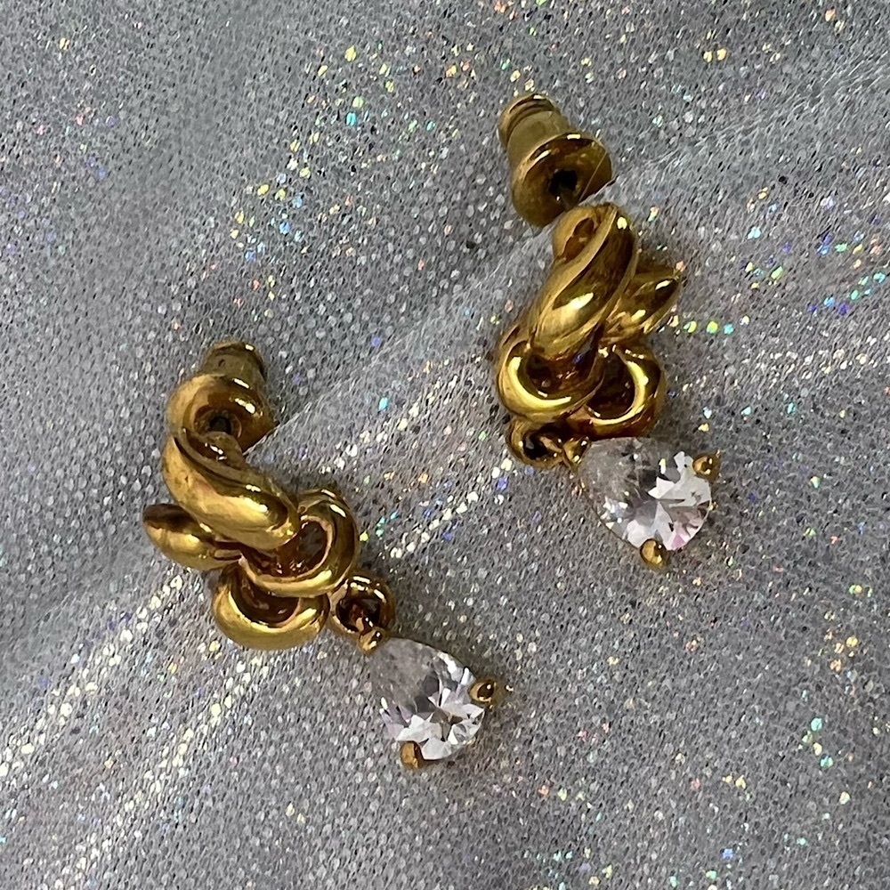 Earrings jewel drop down tear Elegant Gold Knot Earrings with Crystal Accents